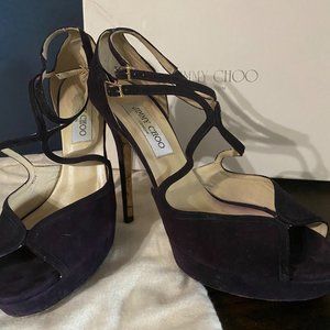 JIMMY CHOO Fairview Sue Purple Suede High Heel Strappy Sandals 38.5